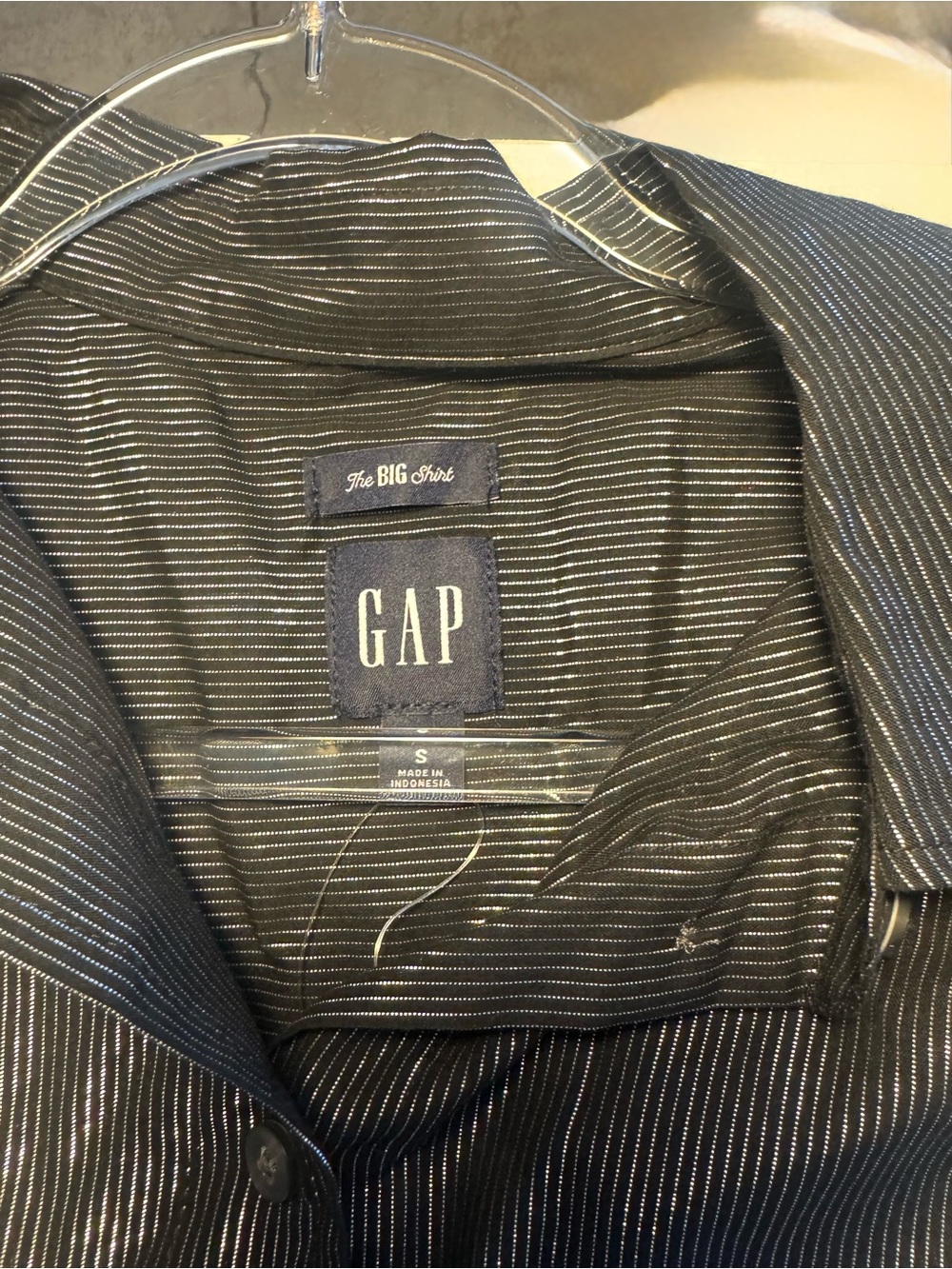 Gap Sheer Metallic Black Button-Up Top - Women's Evening Shirt - Picture 2 of 4